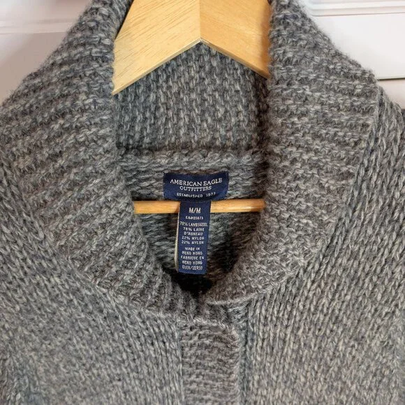 Gray Marled Wool Blend Cardigan Shawl Collar American Eagle | M Minimalist Cozy - Picture 4 of 11